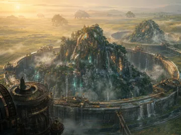 Cinematic concept art of a high-altitude sanctuary where enormous translucent-winged sky creatures rest above the clouds.